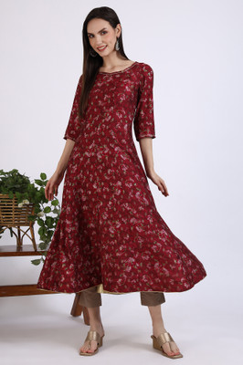 Aurelia Women Floral Print Anarkali Kurta(Maroon)
