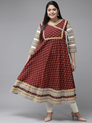 Yash Gallery Women Printed Anarkali Kurta(Maroon)