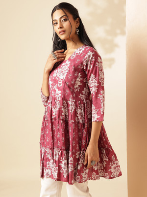 VBUYZ Women Printed Flared Kurta(Purple)