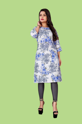 Tulsii Fab Women Animal Print Straight Kurta(Grey)