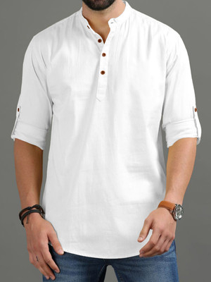 zbio Men Solid Straight Kurta(White)