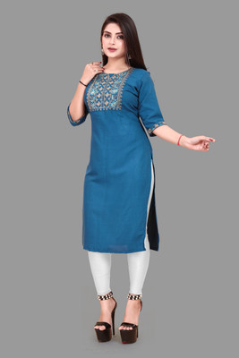 RIDDHI COLLECTION MALL Women Embroidered A-line Kurta(Blue)