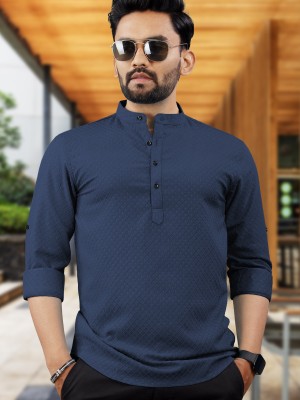 VeBNoR Men Self Design Straight Kurta(Dark Blue)