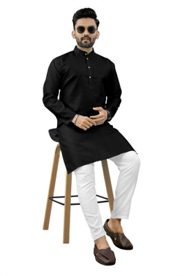 FREYA CREATION Men Solid Straight Kurta(Black)