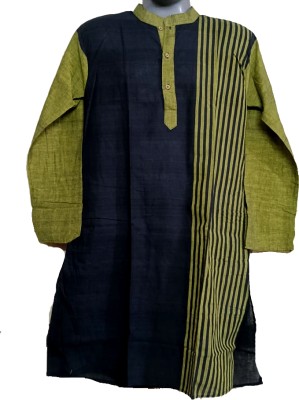 EKOK Men Striped Straight Kurta(Blue)