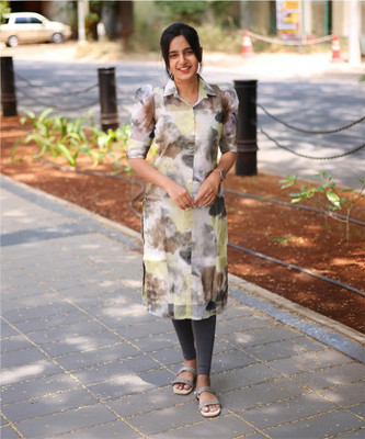 Sun Fashion And Lifestyle Women Printed Straight Kurta(Beige)