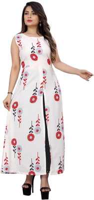 HOC's Women Printed A-line Kurta(White)