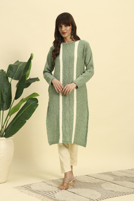 KILVESTED Women Self Design Straight Kurta(Green)