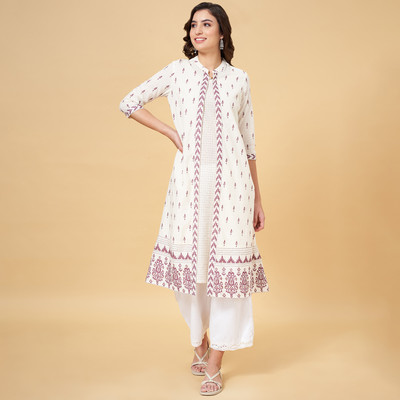 Rangmanch by Pantaloons Women Printed A-line Kurta(White)
