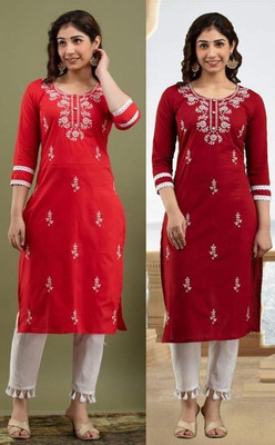 vikshi Women Embroidered Straight Kurta(Multicolor)