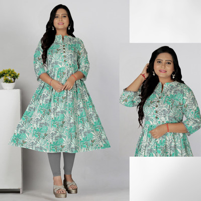 Hetsa Women Printed Anarkali Kurta(Green)