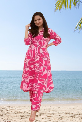 Sai Creation Women Printed Flared Kurta(Pink)