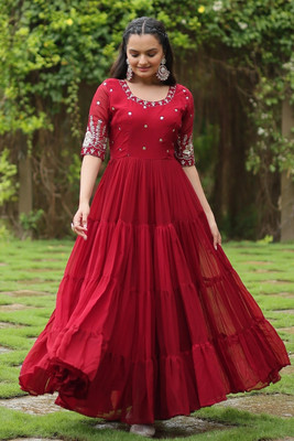 Lazzly Women Embellished Gown Kurta(Red)