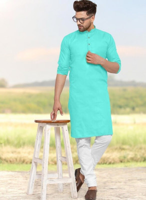 Krisha trend Men Solid Straight Kurta(Light Blue)