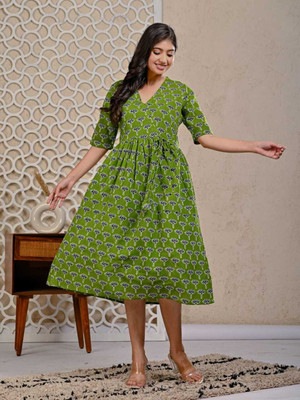 Kavita Creation Women Floral Print Anarkali Kurta(Green)