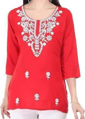 ABC Collection Women Embroidered Straight Kurta(Red)
