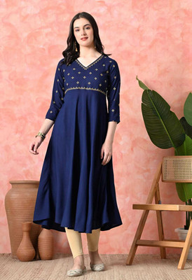 Emica Women Embroidered Anarkali Kurta(Blue)