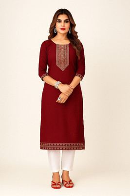 RM Dresses Women Embroidered Straight Kurta(Maroon)