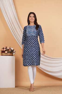 BARWAD Women Printed Straight Kurta(Blue)