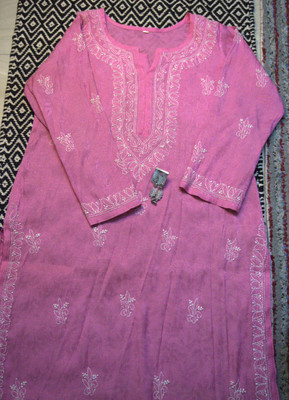 Siddhi Collection Women Chikan Embroidery Straight Kurta(Pink)