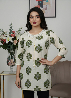 CornHubb Women Printed, Block Print Straight Kurta(Green)