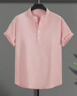Dwellify Men Solid Straight Kurta(Pink)