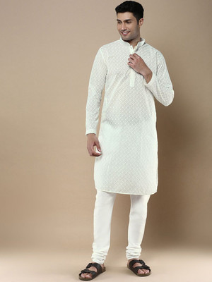 ANOUK Men Woven Design Straight Kurta(White)