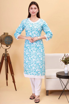 SMEnterprises Women Printed Straight Kurta(Blue)