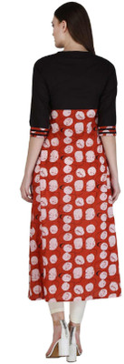NeeloKurtis Women Printed Straight Kurta(Black, Red)