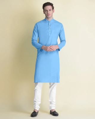 tejvin Men Solid Straight Kurta(Light Blue)