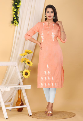 Mehsoos Women Solid Straight Kurta(Orange)