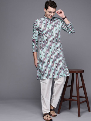 ANOUK Men Self Design Straight Kurta(Blue)