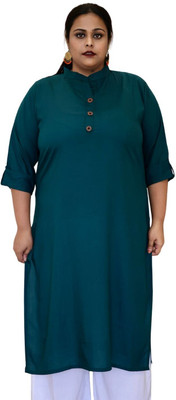 myplusfashion Women Solid Straight Kurta(Blue)