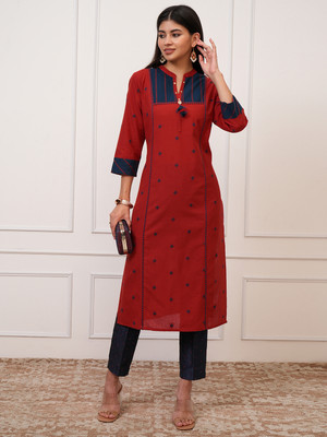 Vishudh Women Printed Straight Kurta(Red)