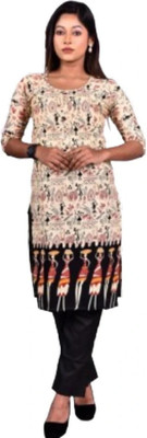 fits and fab Women Printed Ethnic Dress Kurta(Beige)