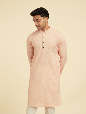 DIWAS by Manyavar Men Solid Straight Kurta(Orange)