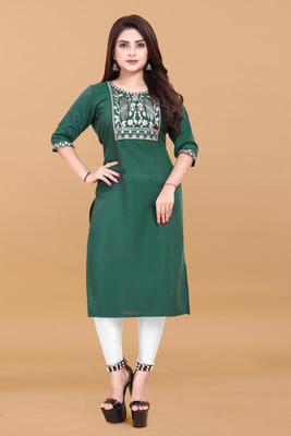 KNG TEXTILE Women Solid A-line Kurta(Green)