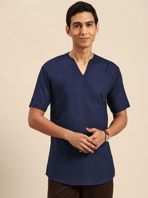 Rajubhai Hargovindas Men Solid Straight Kurta(Dark Blue)