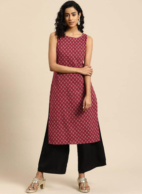 vworn store Women Printed A-line Kurta(Maroon)