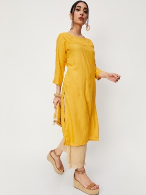 MAX Women Solid Straight Kurta(Yellow)