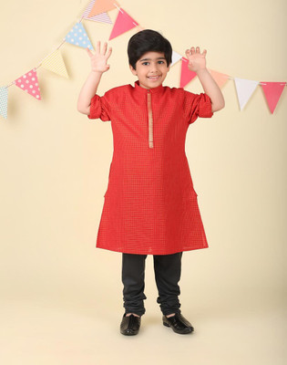 Fabindia Boys Self Design A-line Kurta(Red)