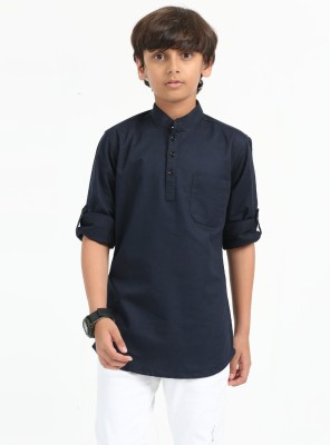 ROCKET SCIENCE Boys Solid Straight Kurta(Dark Blue)