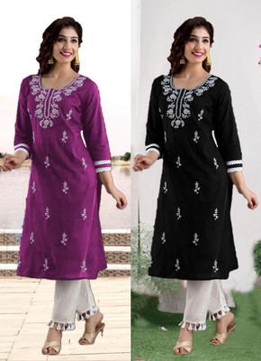 SISTO Women Chikan Embroidery A-line Kurta(Multicolor)