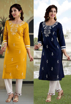 SISTO Women Chikan Embroidery Straight Kurta(Multicolor)
