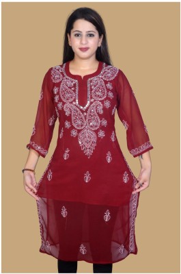 HouseOfCommon Women Solid A-line Kurta(Maroon)