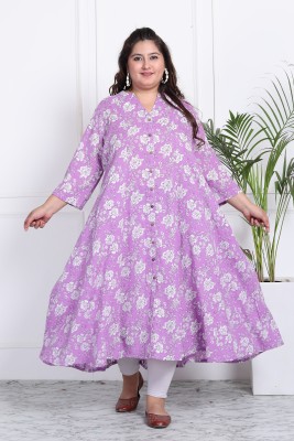 Swasti Women Floral Print Gown Kurta(Purple, White)