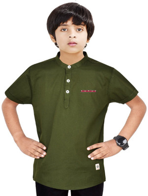 MADE IN THE SHADE Boys Self Design Straight Kurta(Dark Green)