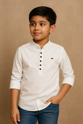 PEPILIO Boys Solid Straight Kurta(White)