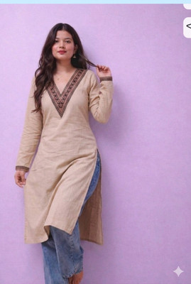 Naaz Women Embroidered Straight Kurta(Beige)