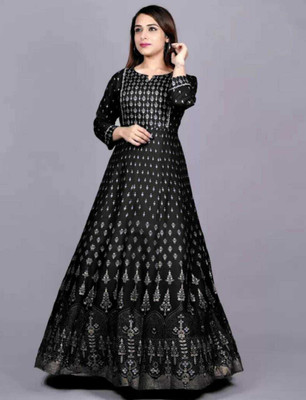 MUHAL Women Printed Anarkali Kurta(Green)